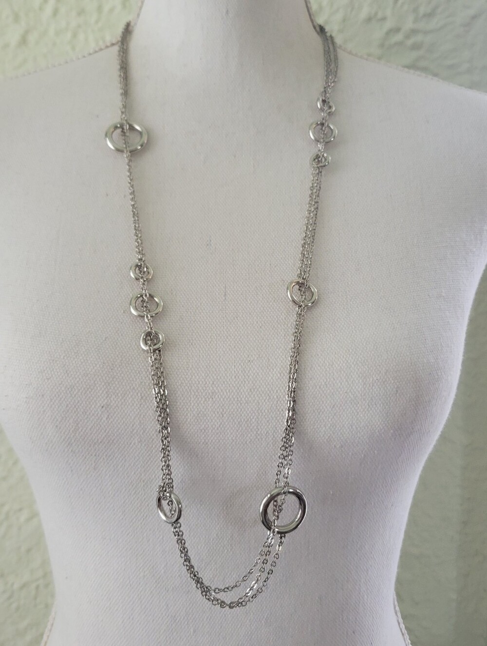 Lia Sophia Inner Circle Retired Necklace Long Silver Chain 37"